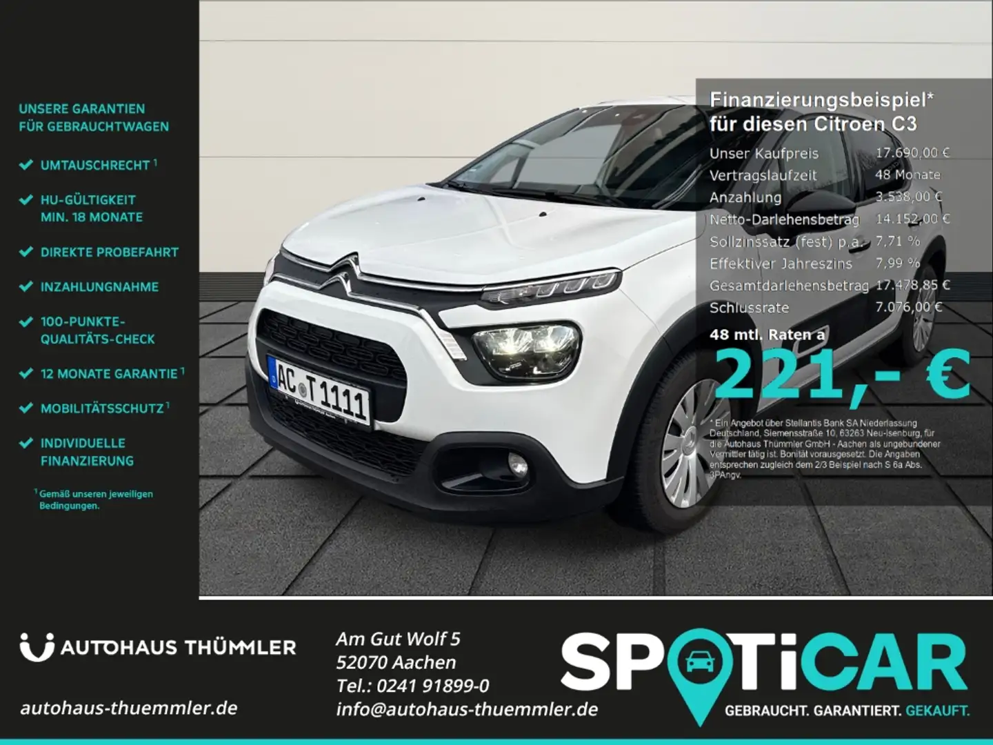 Citroen C3 PureTech 110 Max Navi SHZ 17'' Alu Kamera Keyless Weiß - 1