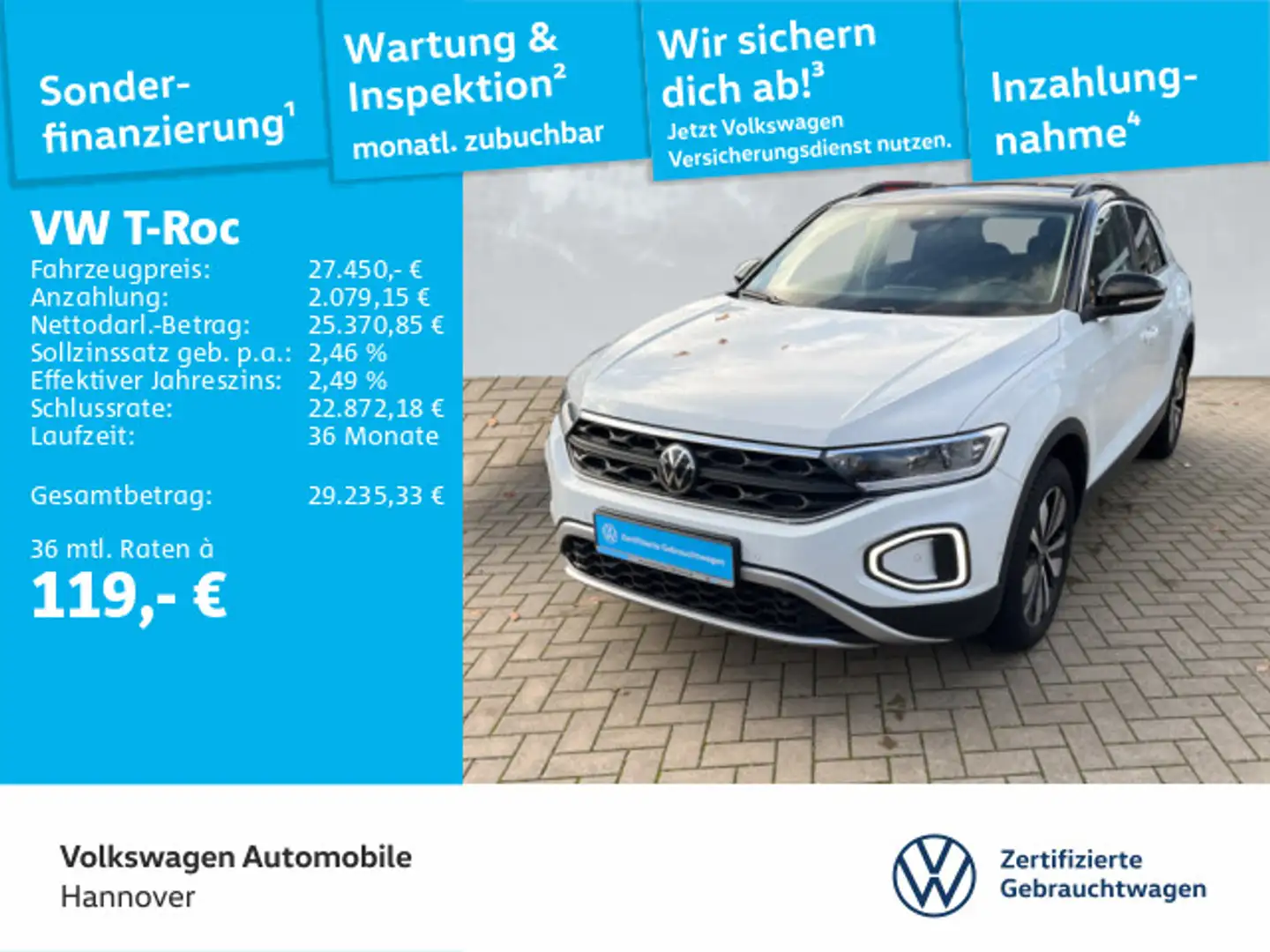 Volkswagen T-Roc 2.0 TDI DSG Goal Navi AHK Kamera ACC LED D Weiß - 1