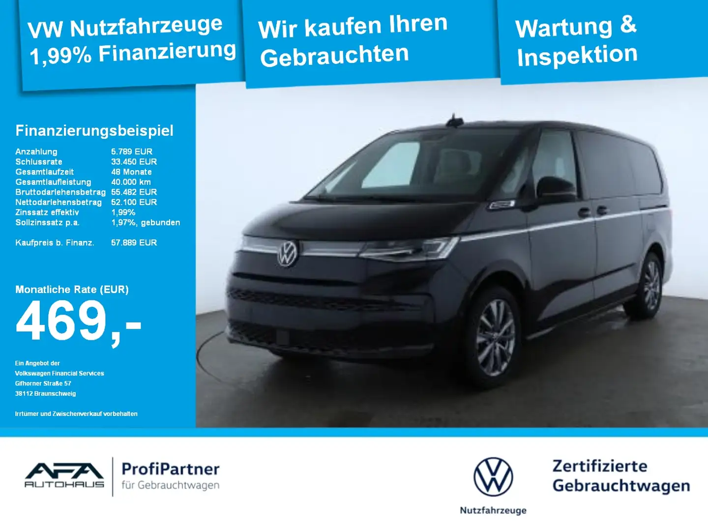 Volkswagen T7 Multivan 2,0TDI Style lang LED*Navi*AHK*Sthz Schwarz - 1