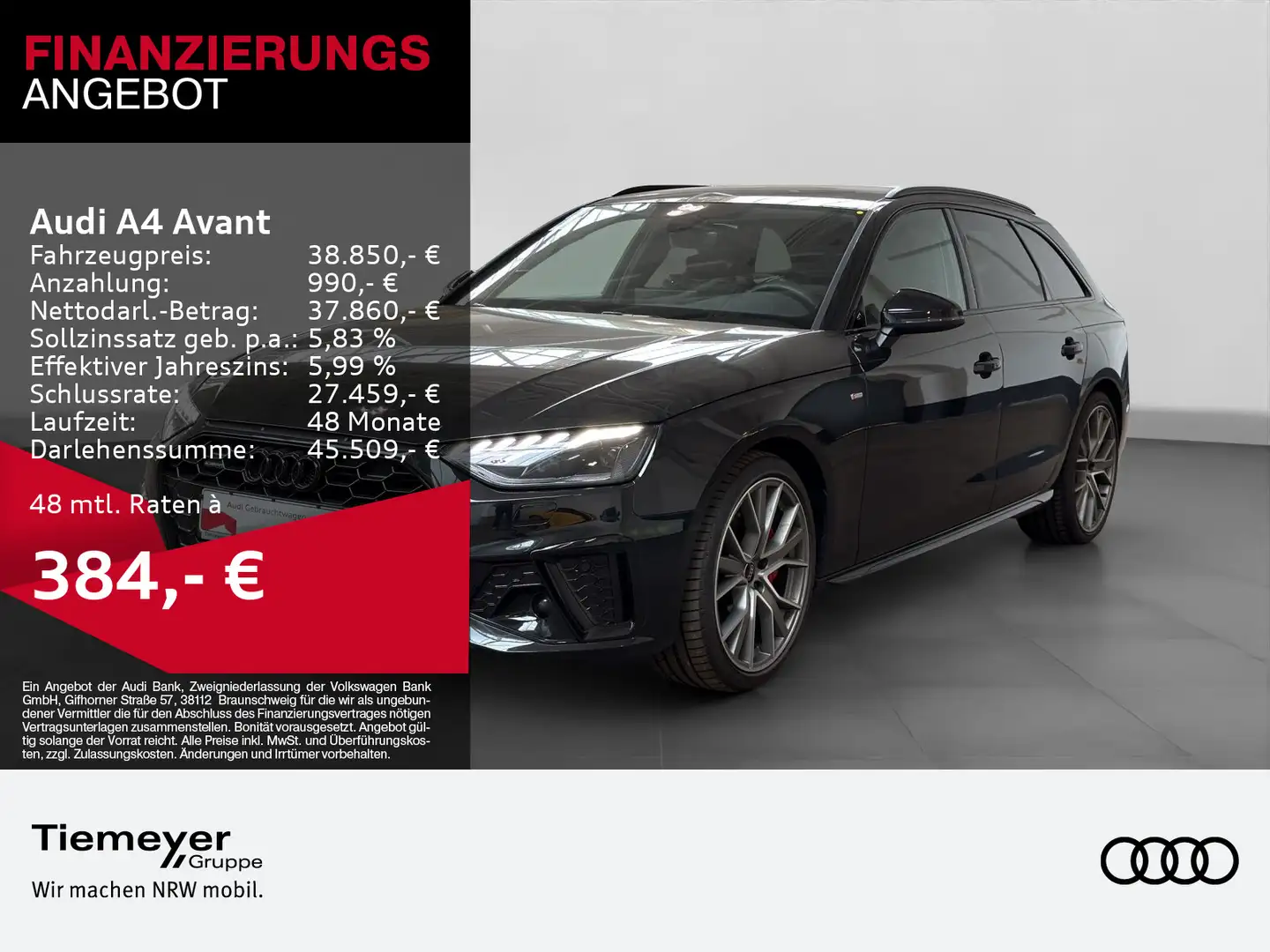 Audi A4 40 TFSI Q 2x S LINE LM19 KAMERA NAVI+ V Schwarz - 1