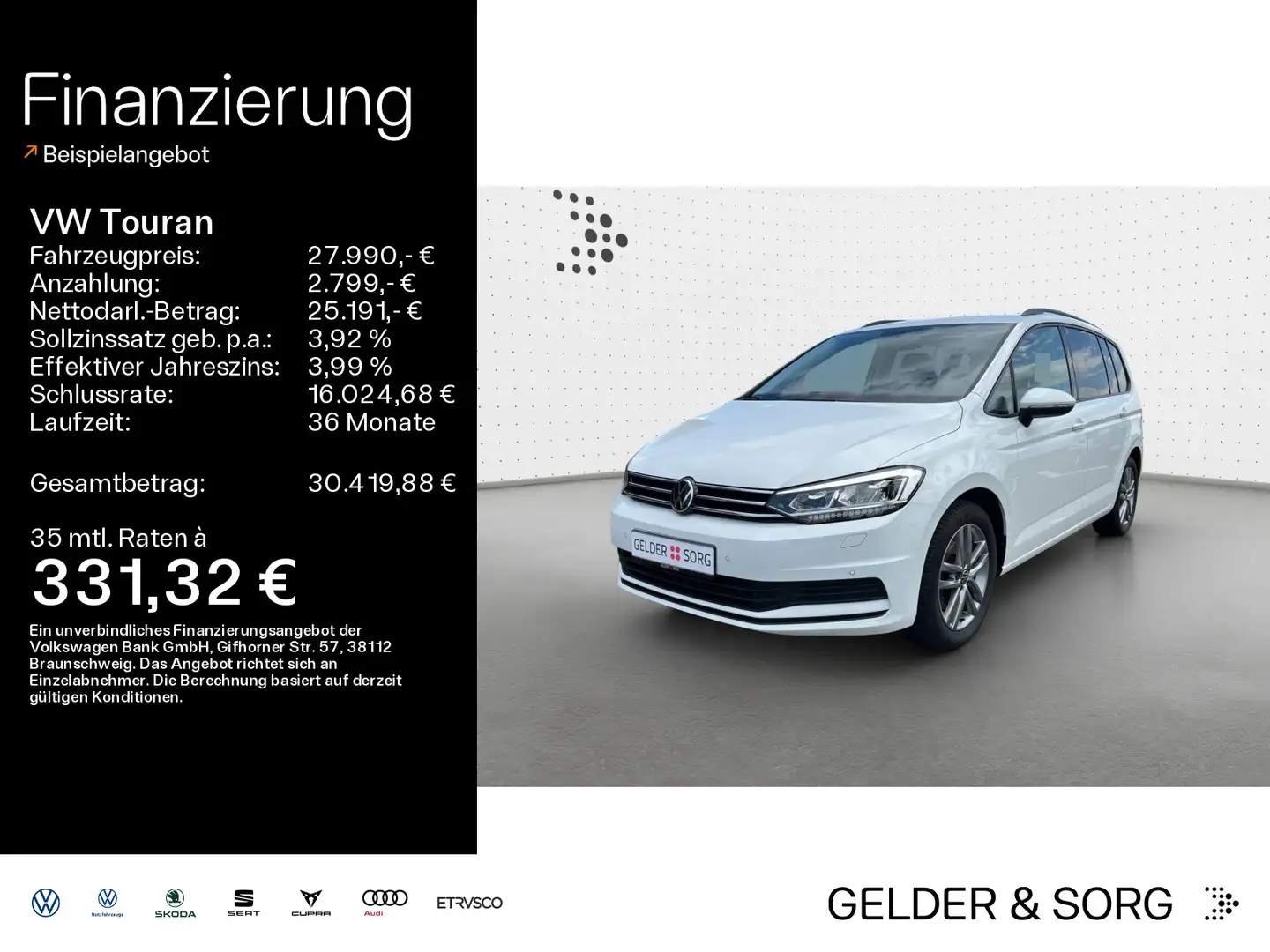 Volkswagen Touran 2.0 TDI DSG Comfortline AHK*ACC*7-Sitze Weiß - 1