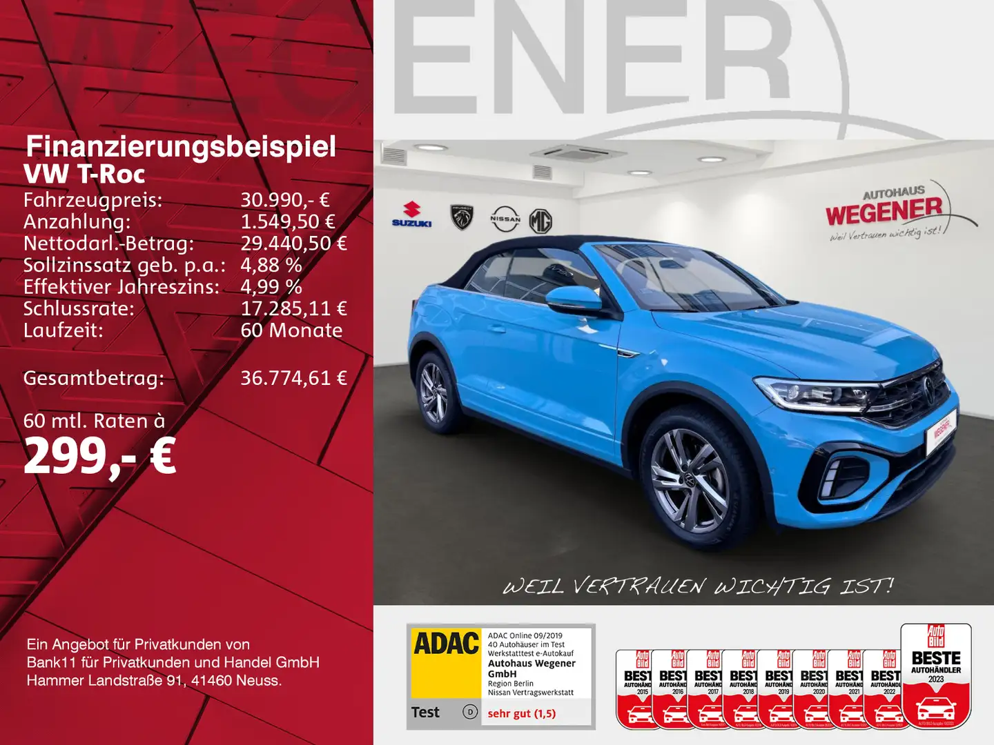 Volkswagen T-Roc T-ROC R-LINE MT Cabrio+Navi+IQ Lights+Carplay+ Bleu - 2