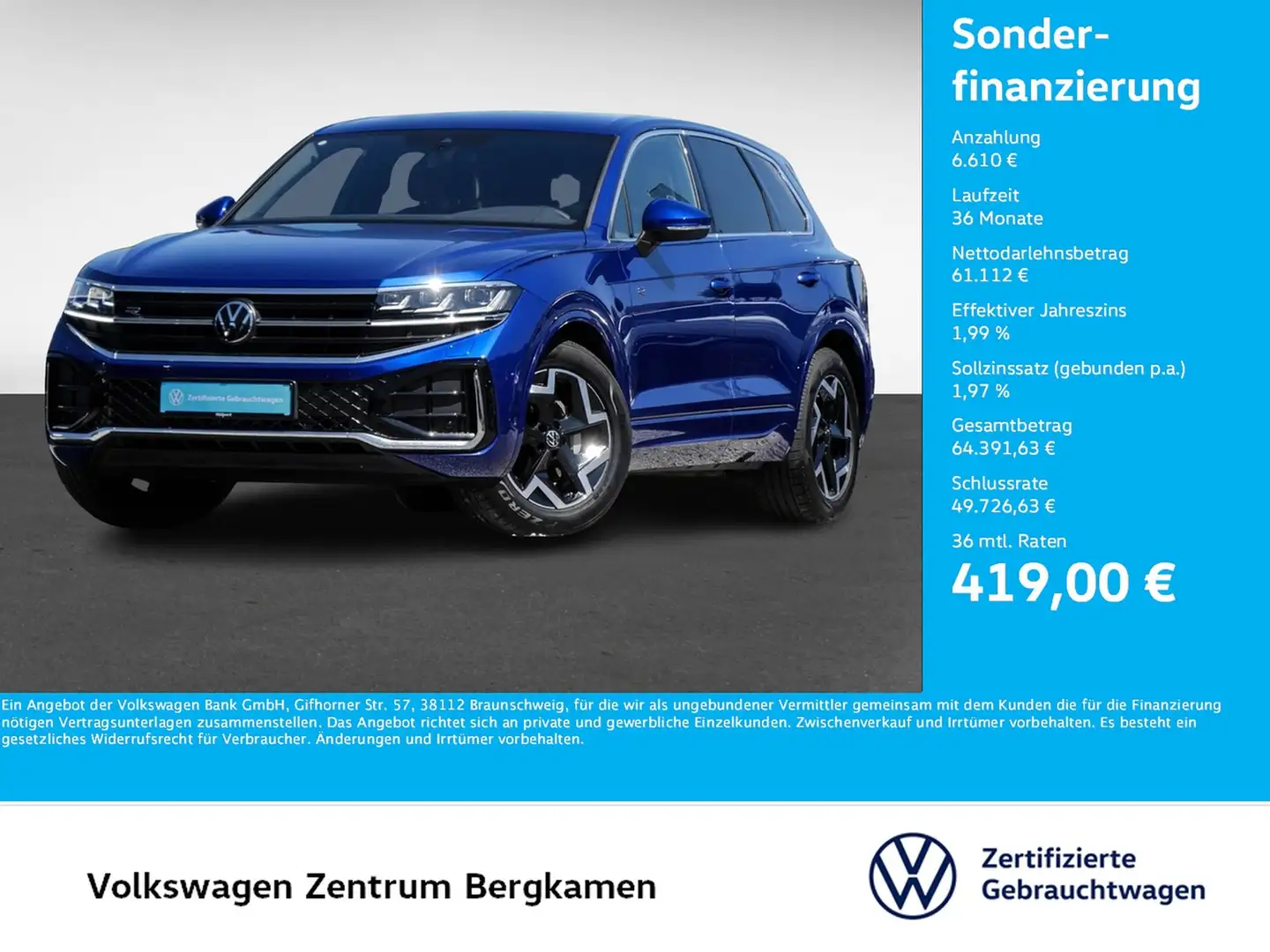 Volkswagen Touareg V6 R-LINE NEUES MODELL STANDHZ. AHK CAM Blau - 1