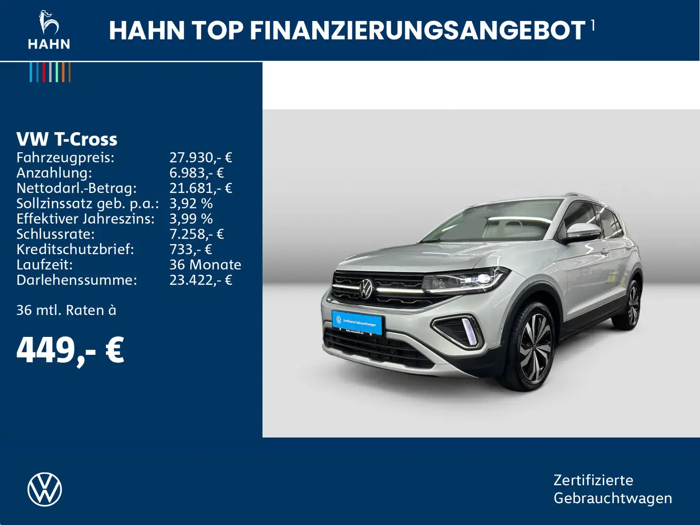 Volkswagen T-Cross 1.5TSI DSG Style Matrix Navi AHK PDC App Silber - 2