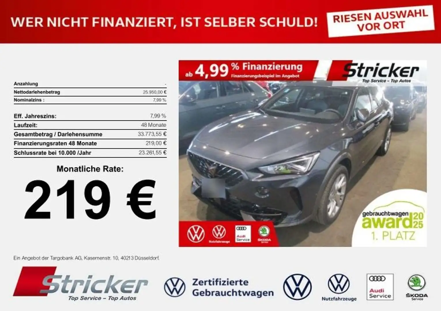 CUPRA Formentor 1.5TSI DSG 219,-ohne Anzahlung Kamera Navi Srebrny - 2