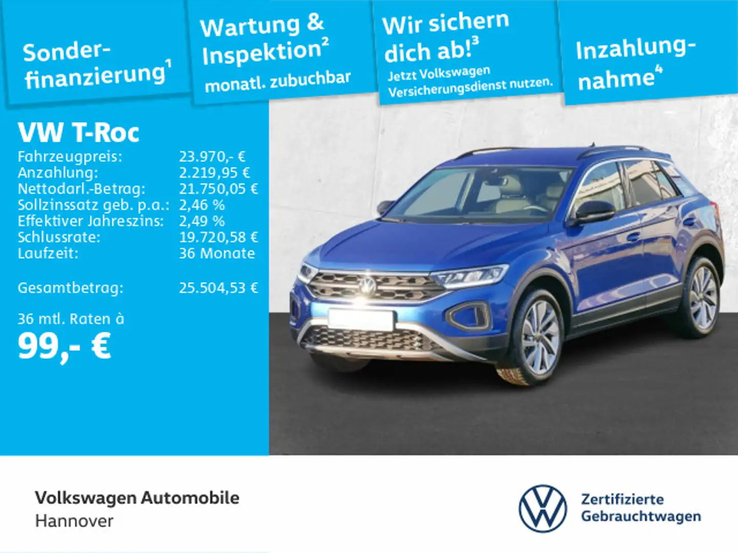 Volkswagen T-Roc 2.0 TDI Goal ACC DigCockpit Kamera PDC SHZ Blau - 1