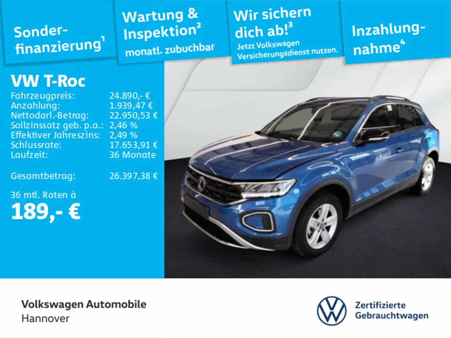 Volkswagen T-Roc 2.0 TDI Goal ACC DigCockpit Kamera PDC SHZ Blau - 1