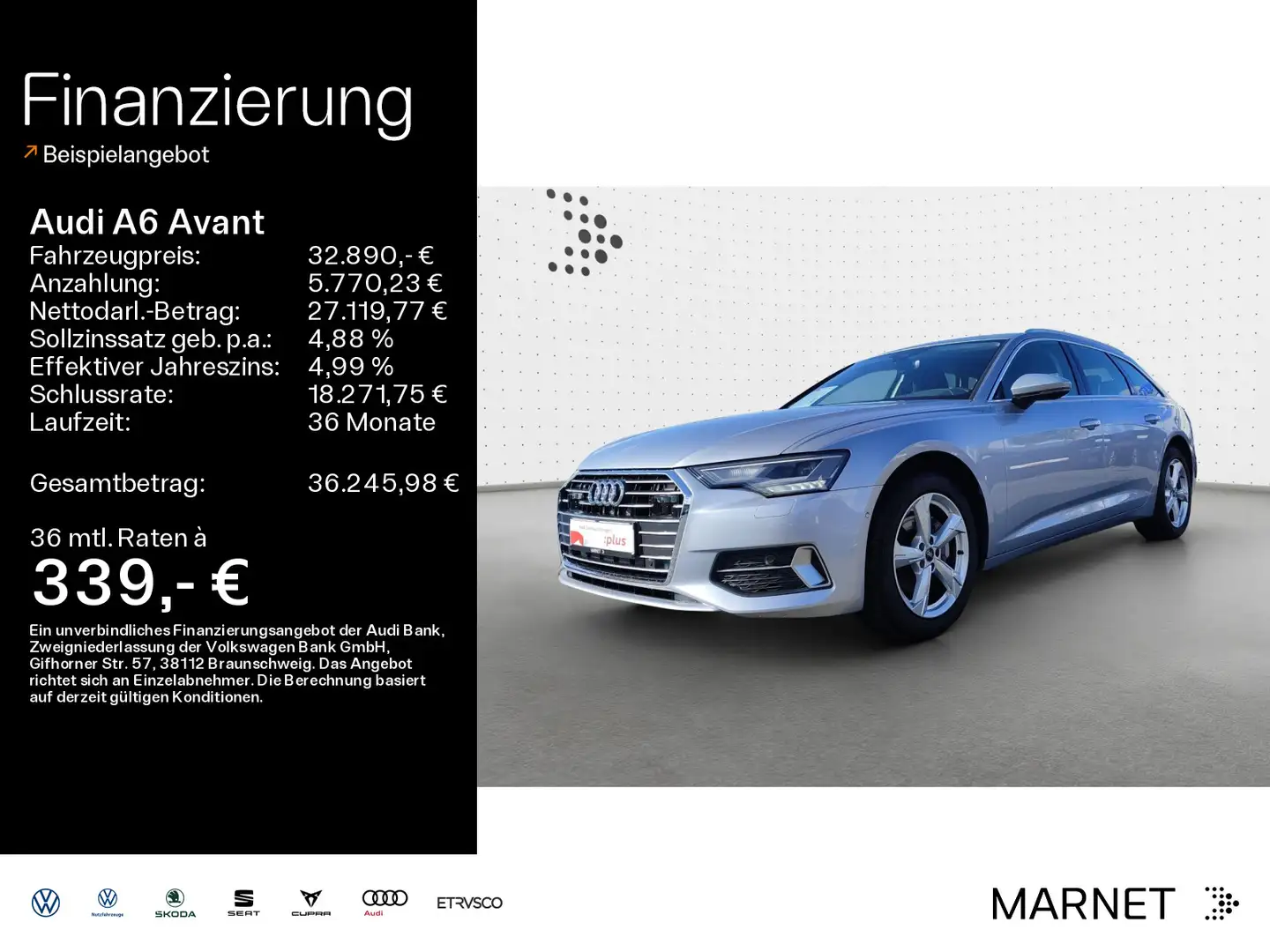 Audi A6 Sport 40 TDI*Navi*LED*Alu*PDC*Virtual C Silber - 1