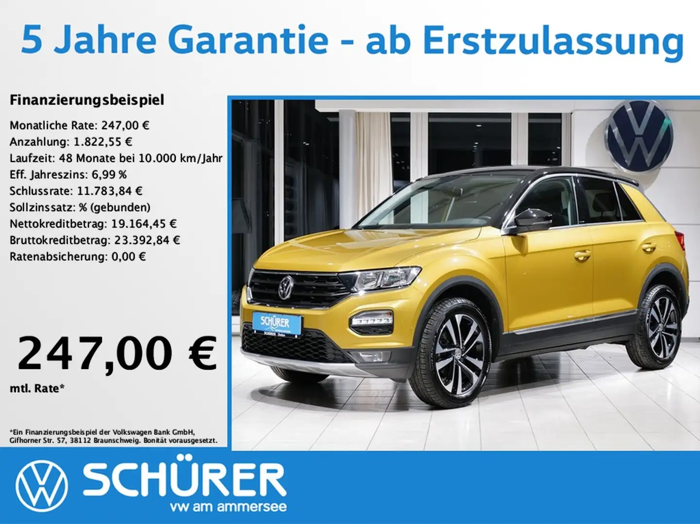 Volkswagen T-Roc 1.5TSI IQ.DRIVE Navi Kamera Side+Lane+ParkAssist Żółty - 1