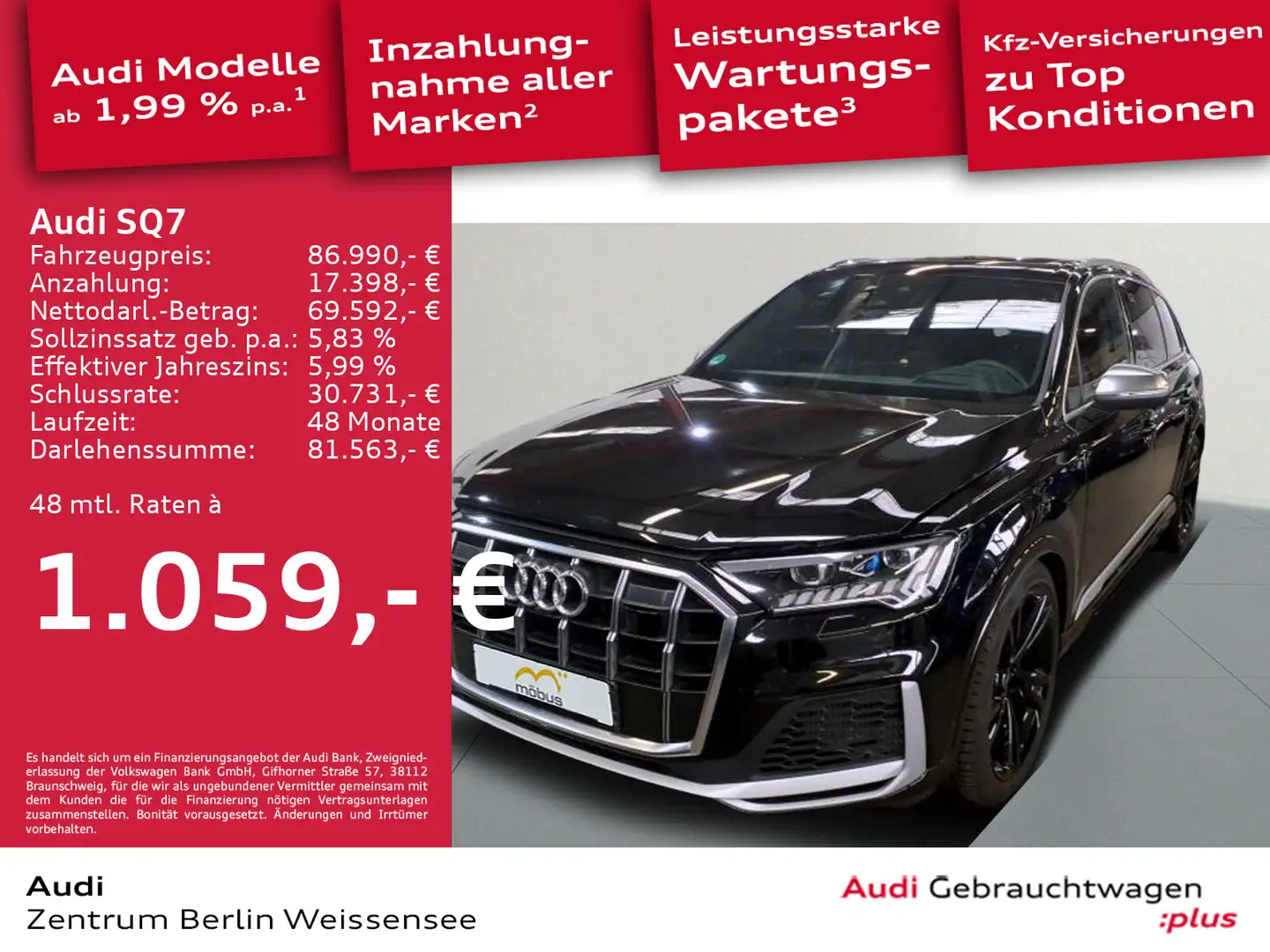 Audi SQ7 4.0 TFSI TIPT*QUA*HUD*PANO*MATRIX*STAND*NAVI Чёрный - 1
