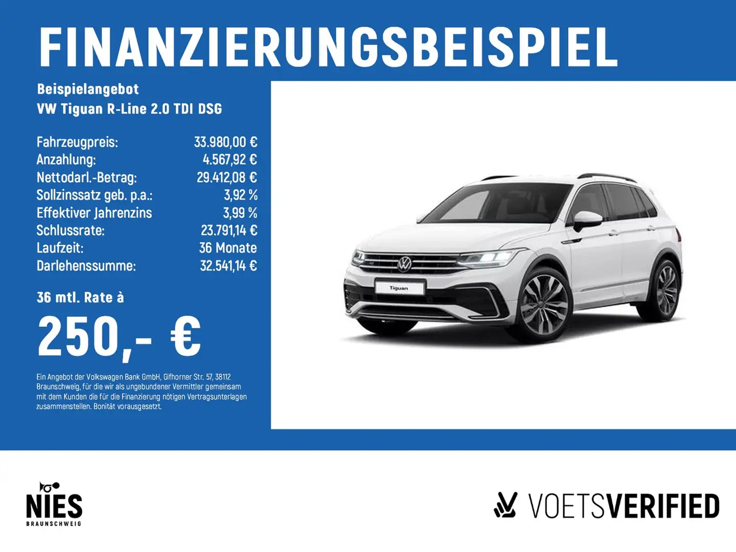 Volkswagen Tiguan R-Line 2.0 TDI DSG LED+App-Connect+ACC Blanc - 2