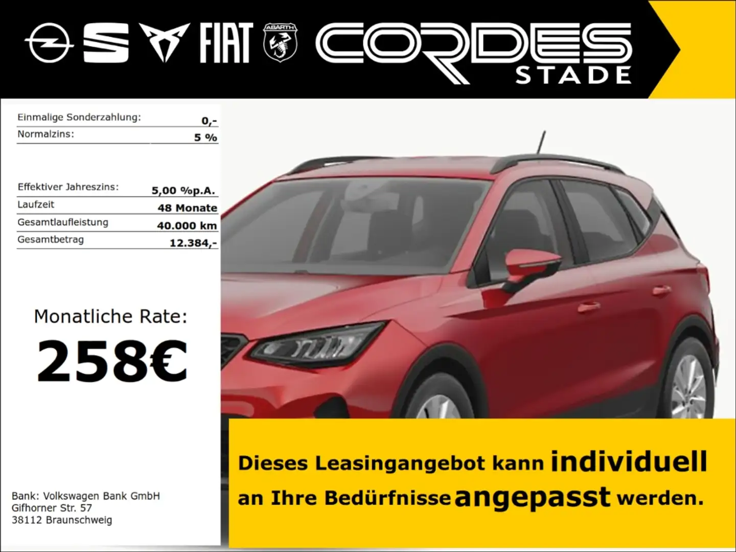 SEAT Arona Style 1.0 TSI AHK Navi AT, 258 € ohne Anzahlung Rot - 1