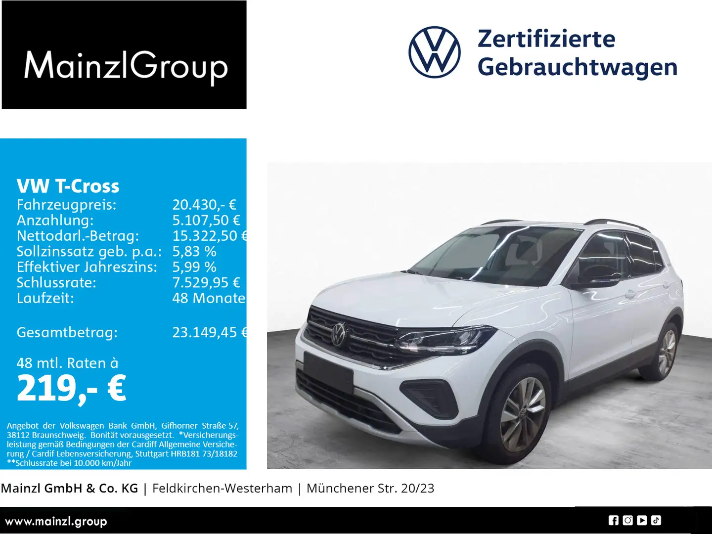 Volkswagen T-Cross 1.0 TSI Goal Navi LED SHZ Virtual ACC Weiß - 1