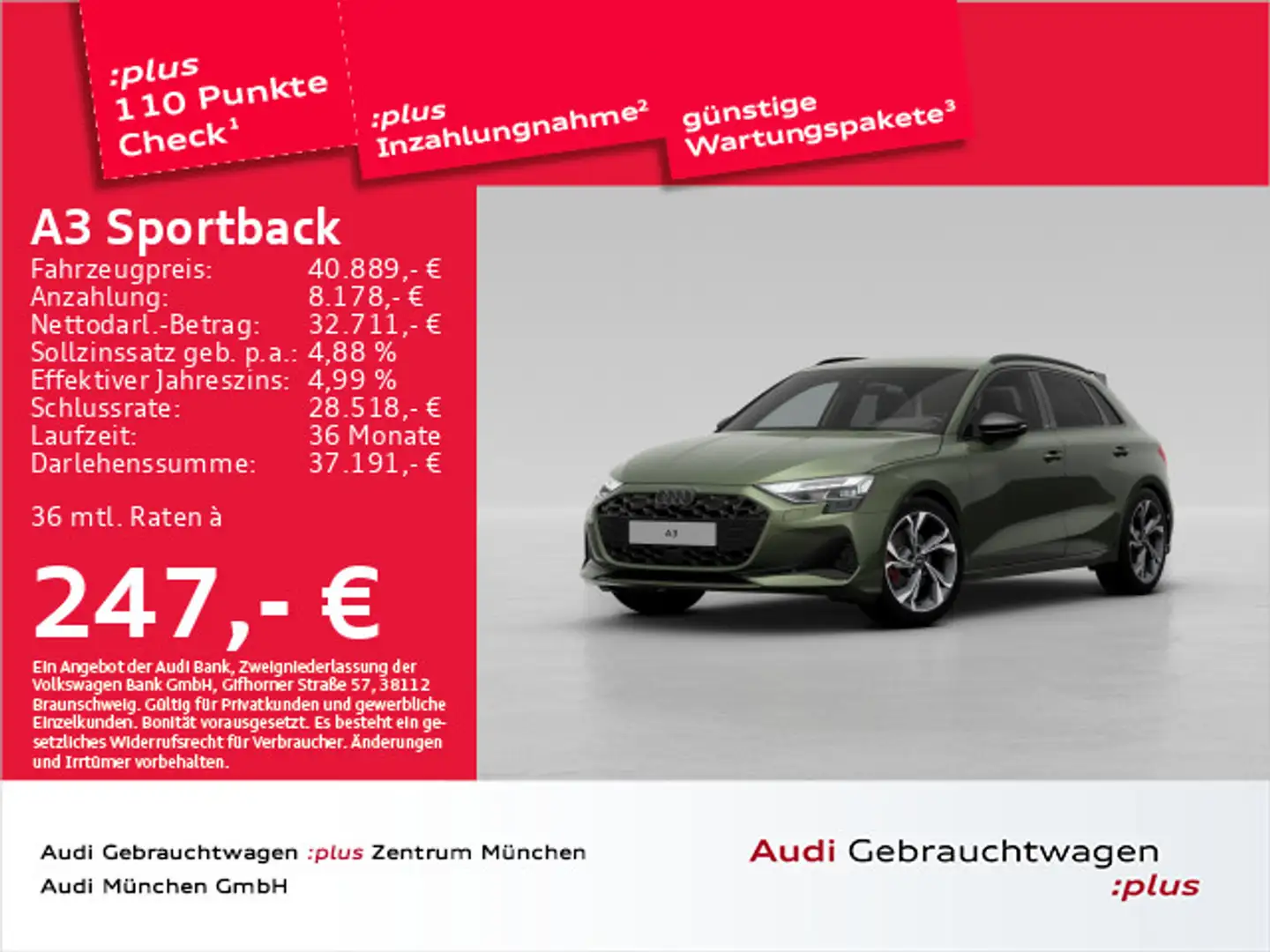 Audi A3 35 TFSI S tronic advanced S line Hu Grün - 1