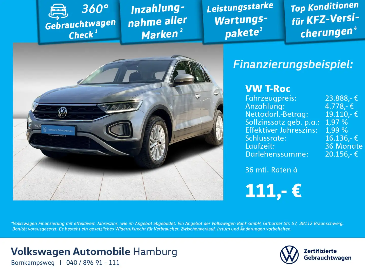 Volkswagen T-Roc 1.0 TSI Life Rückfkamera Navi Sitzhzg Argent - 1