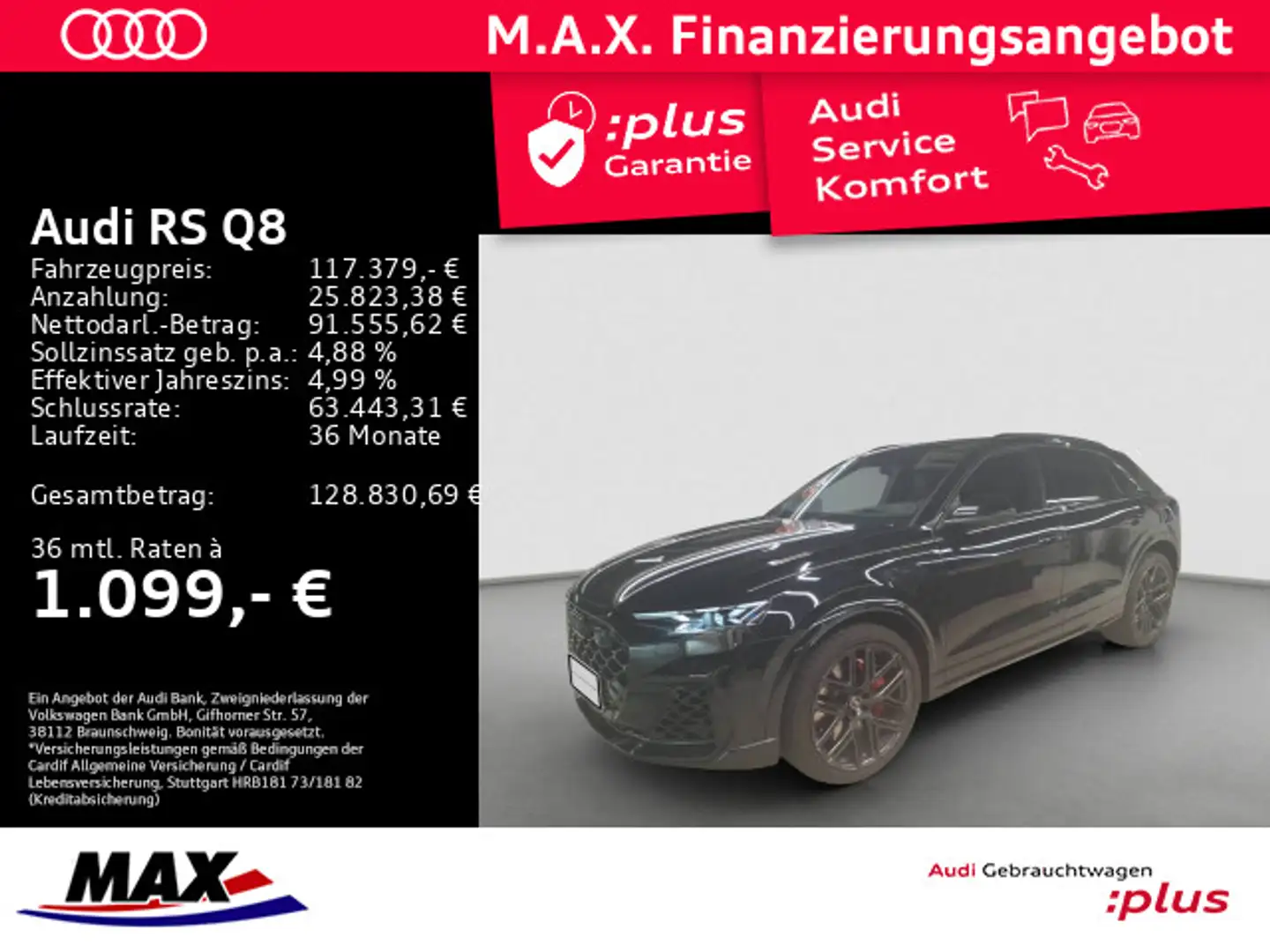 Audi RS Q8 4.0 TFSI QUATTRO HD-MATRIX+AHK+WABEN+ Schwarz - 1