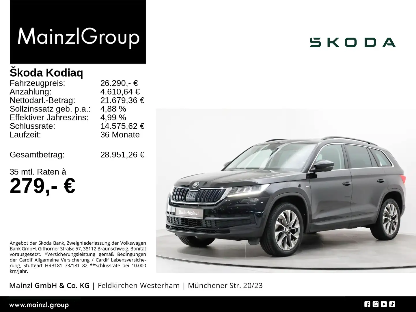 Skoda Kodiaq 2.0 TDI DSG Clever AHK Pano Navi Kamera Schwarz - 1
