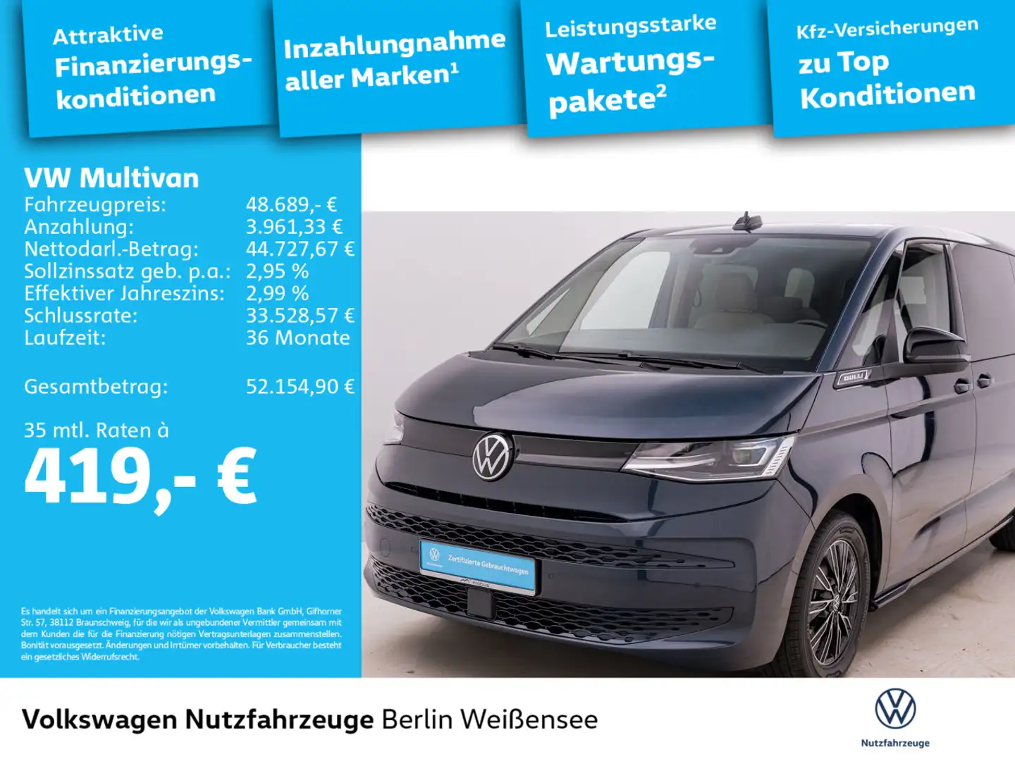 Volkswagen T7 Multivan T7 Multivan 2.0 TDI*PANO*RFK*ACC*DCC*SIDE*IQ-LIG Blau - 2