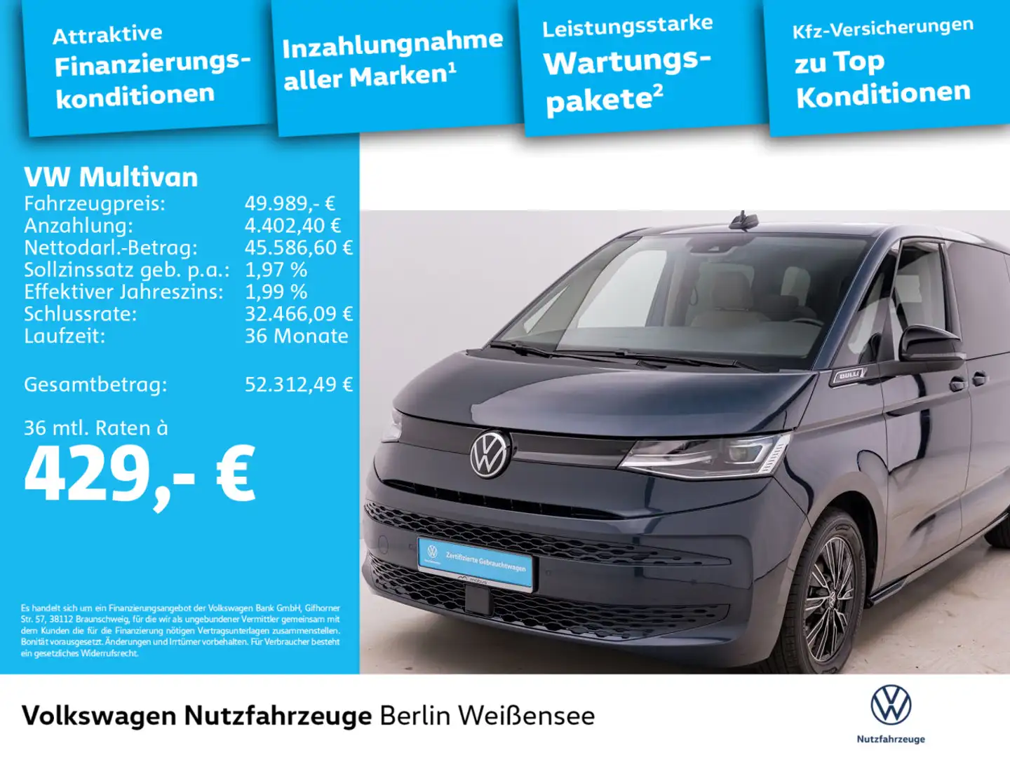 Volkswagen T7 Multivan T7 Multivan 2.0 TDI*PANO*RFK*ACC*DCC*SIDE*IQ-LIG Blau - 2