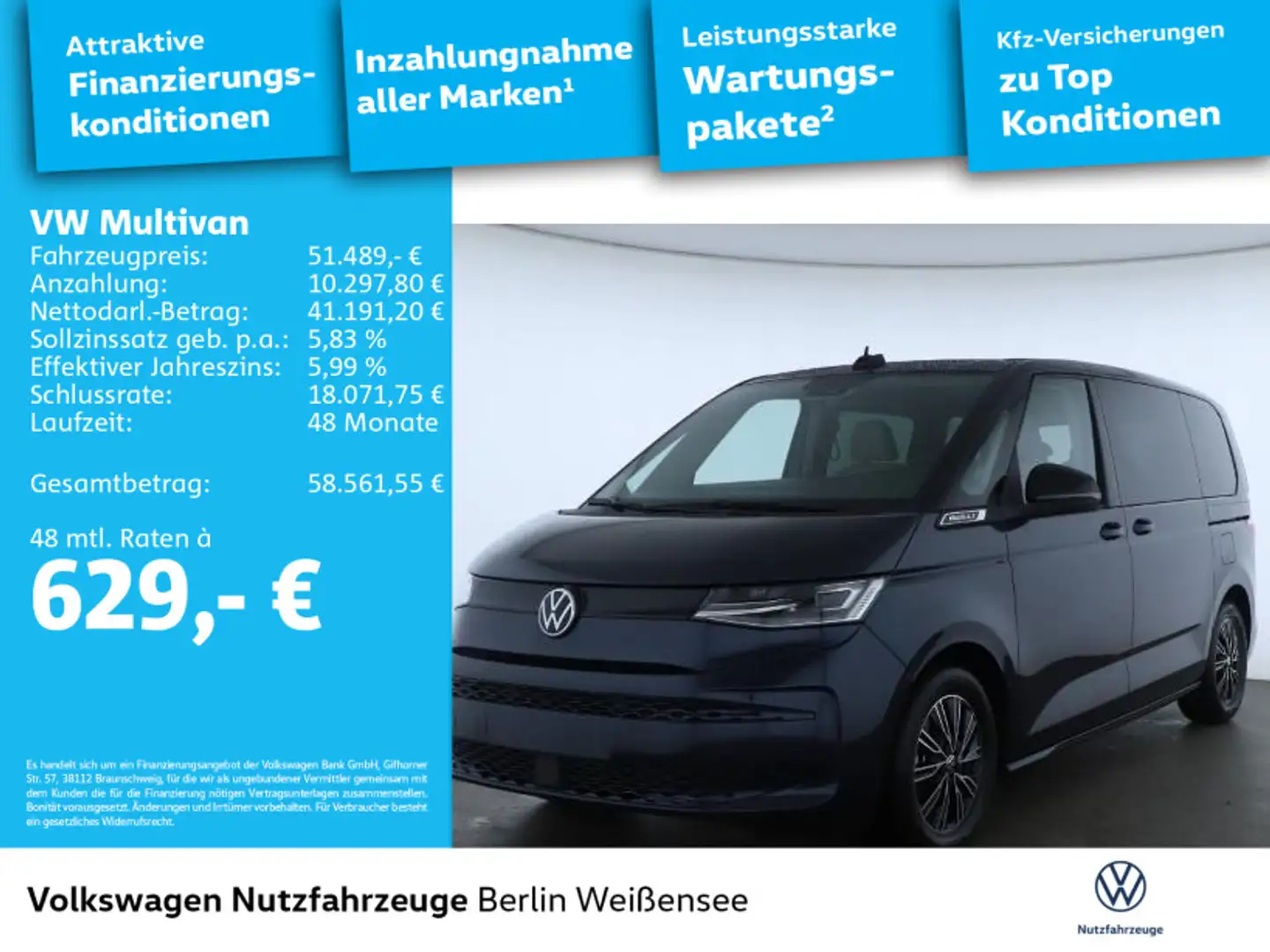 Volkswagen T7 Multivan T7 Multivan 2.0 TDI*PANO*RFK*ACC*DCC*SIDE*IQ-LIG Blau - 2