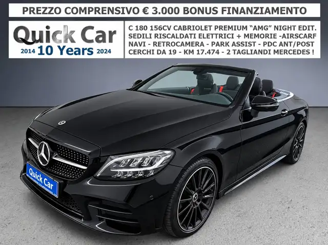 Mercedes-Benz C 180 CABRIO PREMIUM PLUS "AMG" SEDILI CON CUCITURE E CINTURE ROSSE,CAPOTE ROSSA,PACCHETTO NIGHT,APPLE CARPLAY,KM 17.474 !