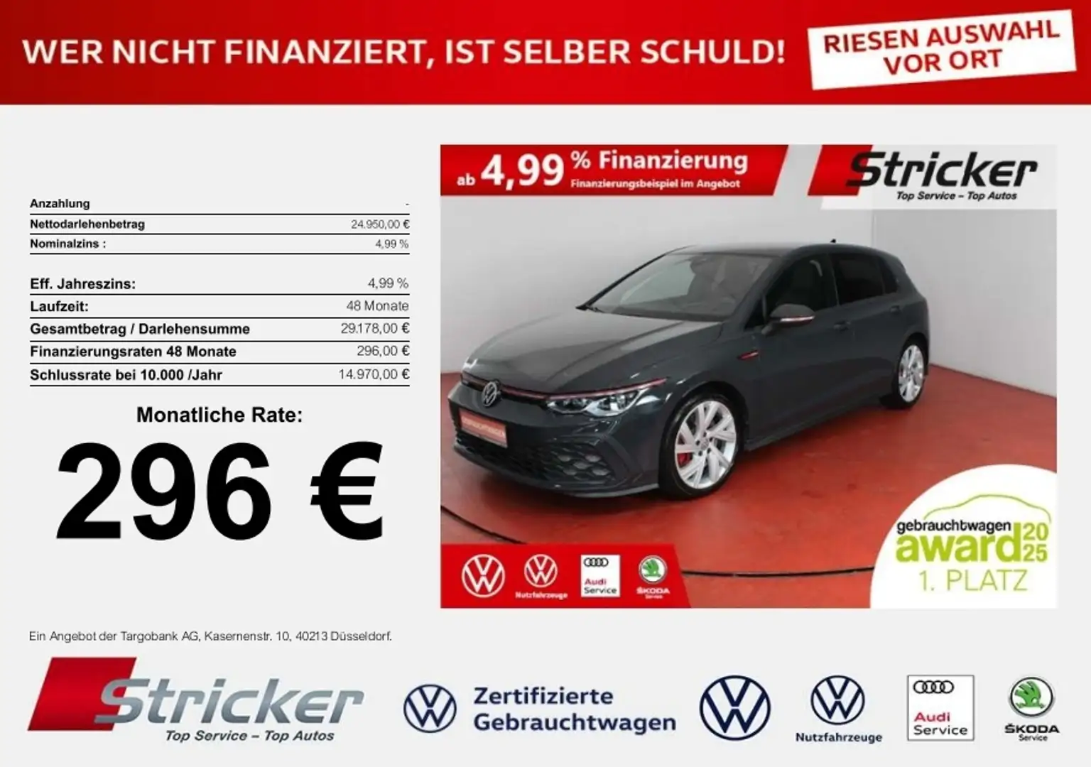 Volkswagen Golf GTI 2.0TSI DSG 296,-ohne Anzahlung Navi ACC Gri - 1