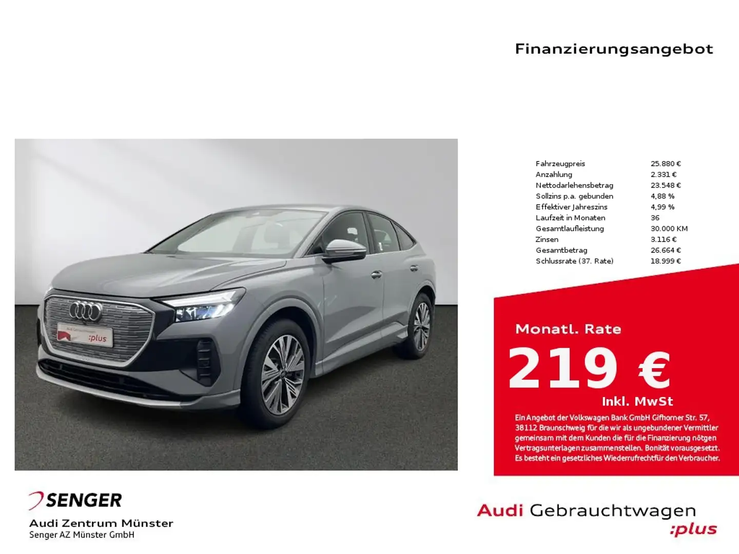 Audi Q4 e-tron Sportback 35 MMI LED PDC SHZ Grau - 1