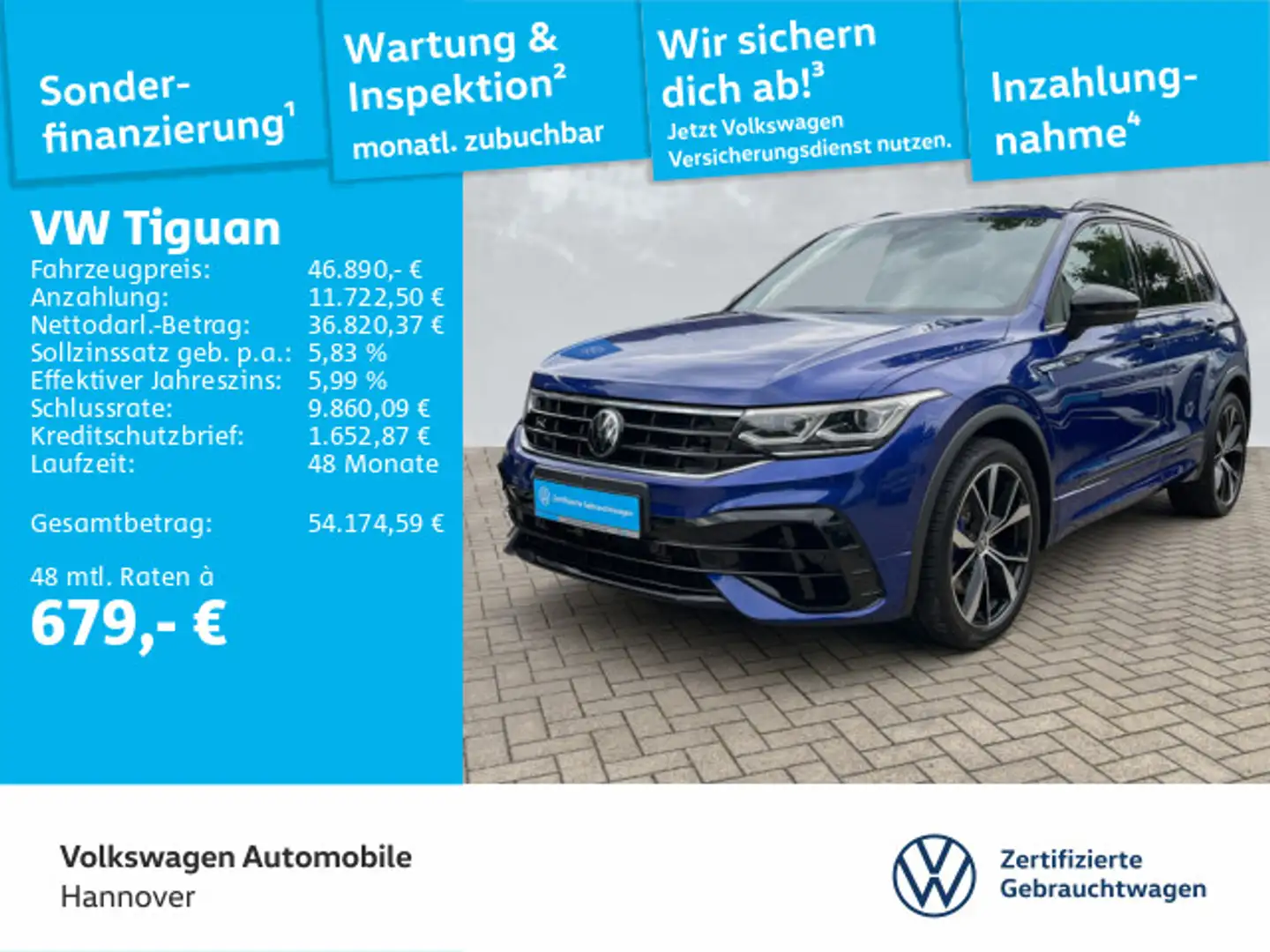 Volkswagen Tiguan 2.0 TSI DSG R BlackStyle Navi Pano AHK DC Blau - 1