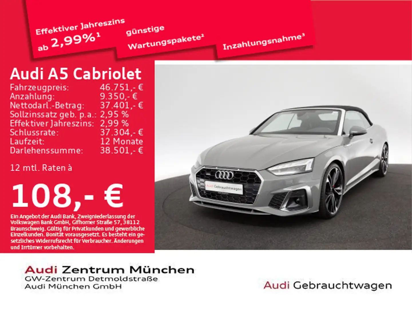 Audi A5 40 TFSI qu. S tronic S line B&O/Mat Grau - 1