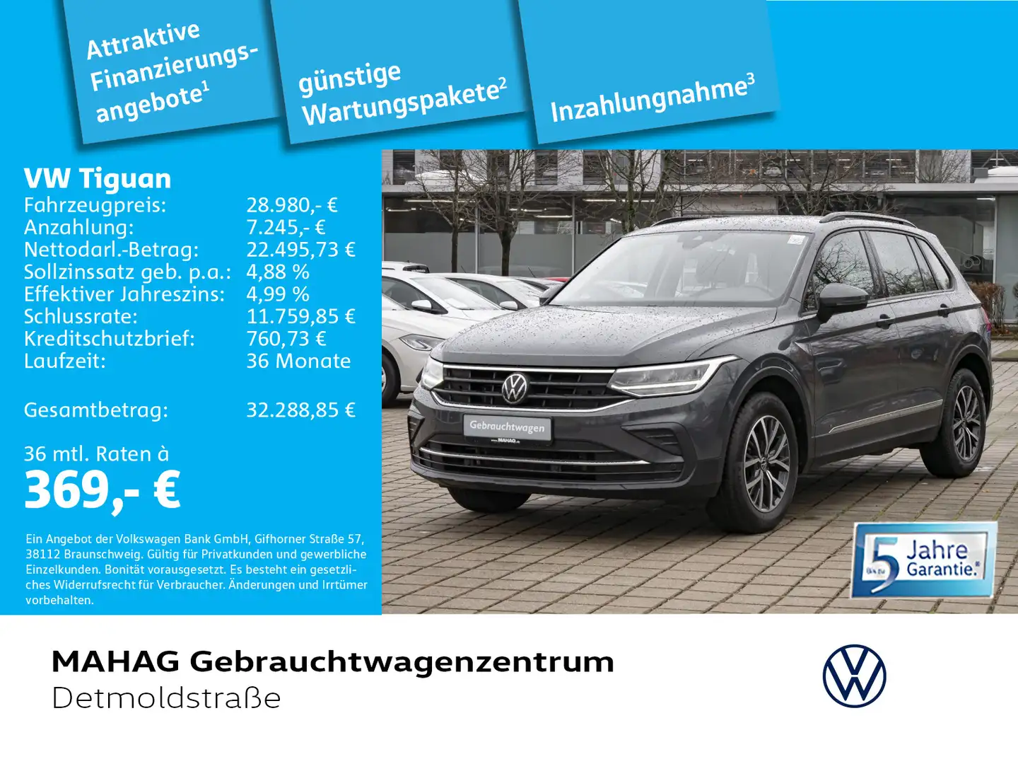 Volkswagen Tiguan Life 2.0 TDI AHK LED Navi ParkPilot RearV Grau - 1