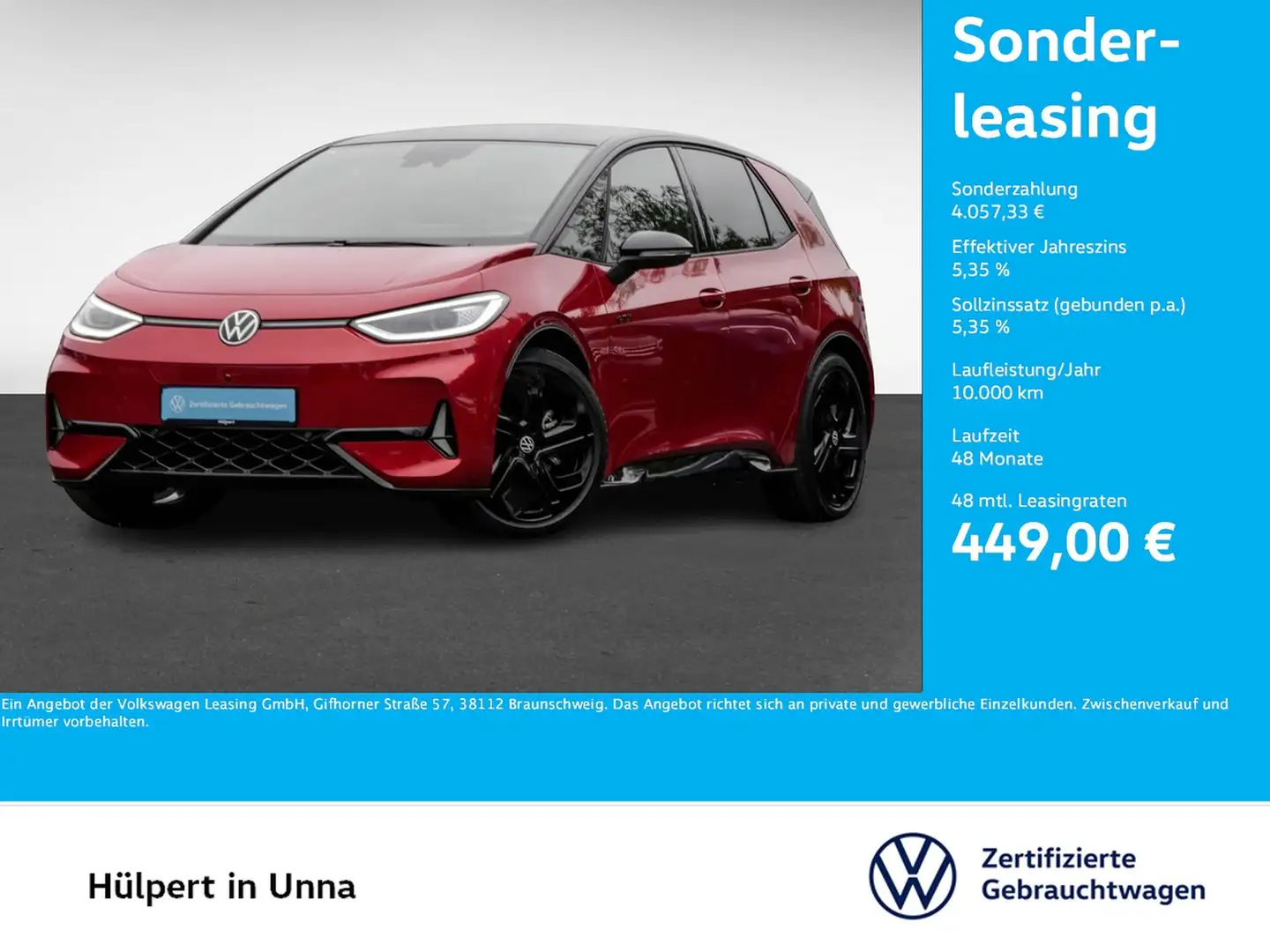 Volkswagen ID.3 GTX PERFORMANCE WÄRMEPUMPE 360°CAM ACC LM20 Red - 1