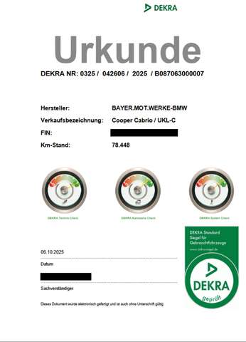 MINI Cooper Cabrio DEKRA Siegel (Gebrauchtwagencheck), HU neu