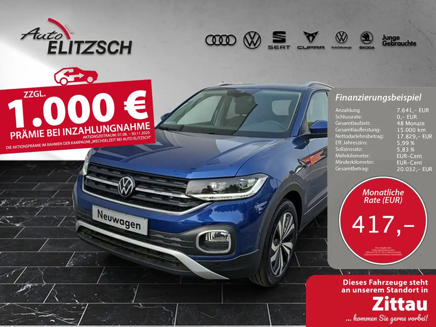 Volkswagen T-Cross Style DSG LED Navi Kamera Keyless ACC Blau - 1