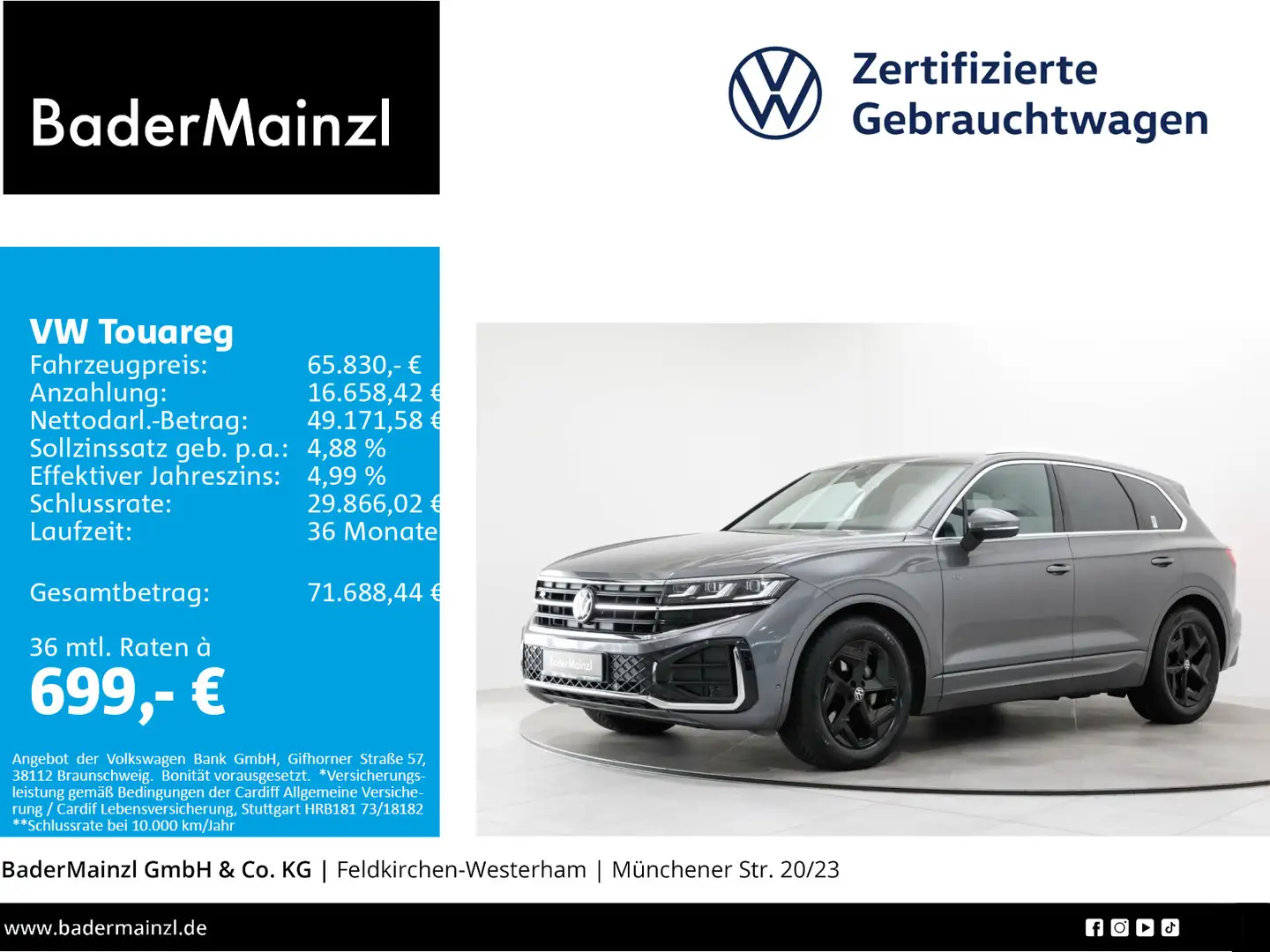 Volkswagen Touareg 3.0 TDI 4M R-Line AHK Matrix Luft HuD Gris - 1
