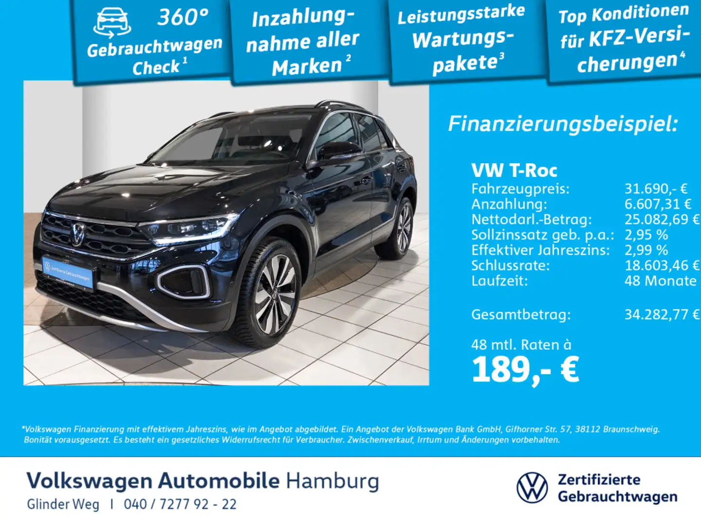 Volkswagen T-Roc 2.0 TDI DSG Goal AHK Park Assist Navi Schwarz - 1