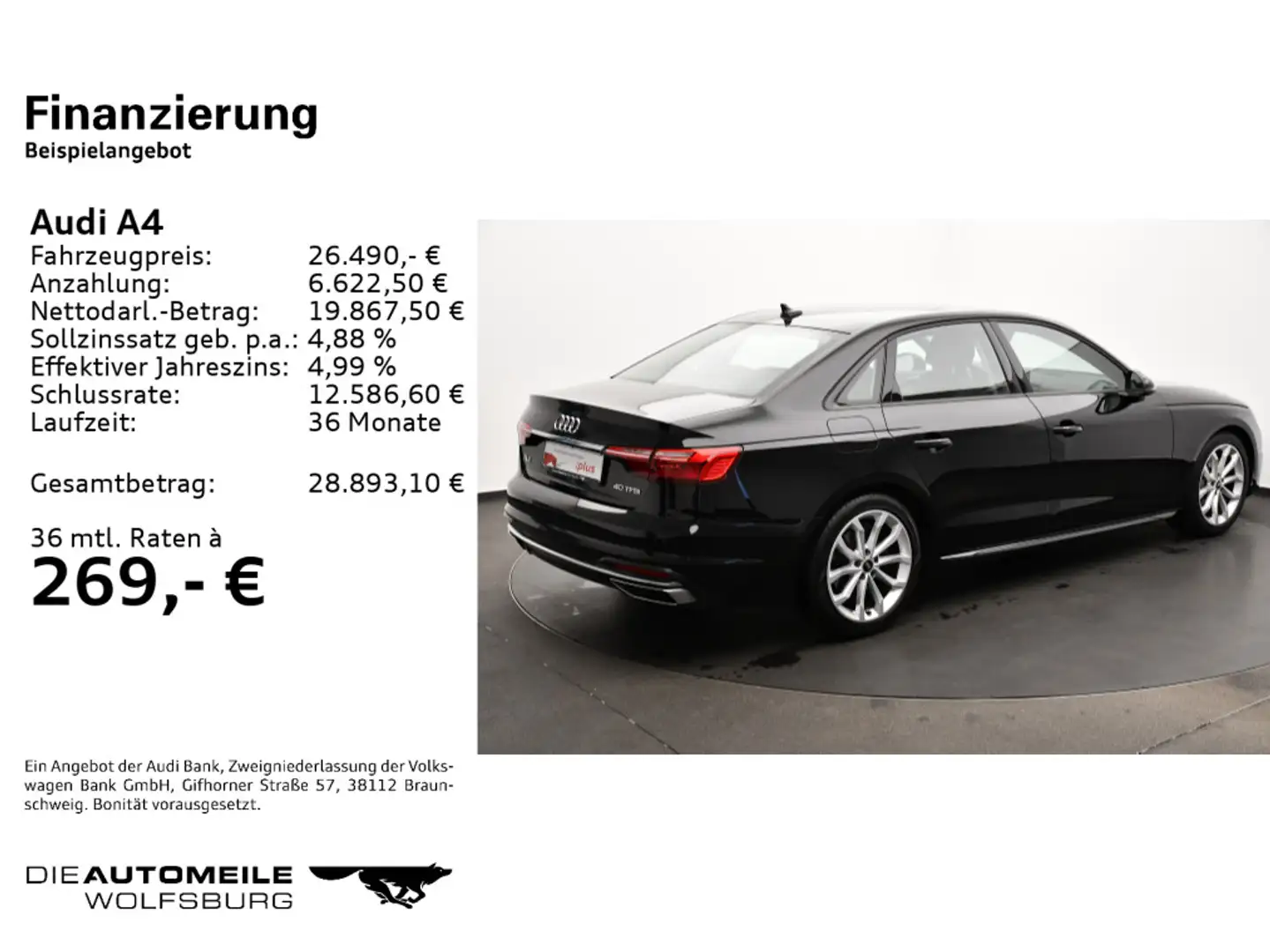 Audi A4 40 TFSI S-tronic advanced Tempo/Einparkhi/Mul Schwarz - 2