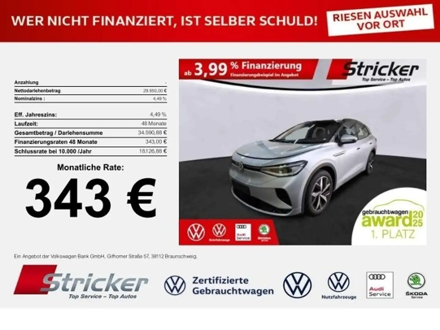Volkswagen ID.4 GTX 343,-ohne Anzahlung AHK Kamera Wärmepumpe Silber - 1