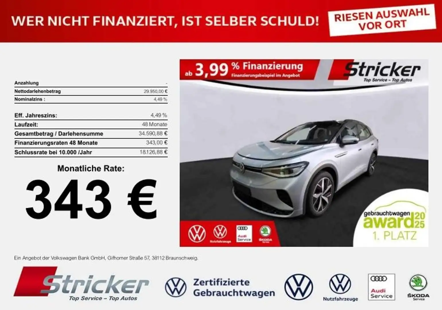 Volkswagen ID.4 GTX 343,-ohne Anzahlung AHK Kamera Wärmepumpe Silber - 2