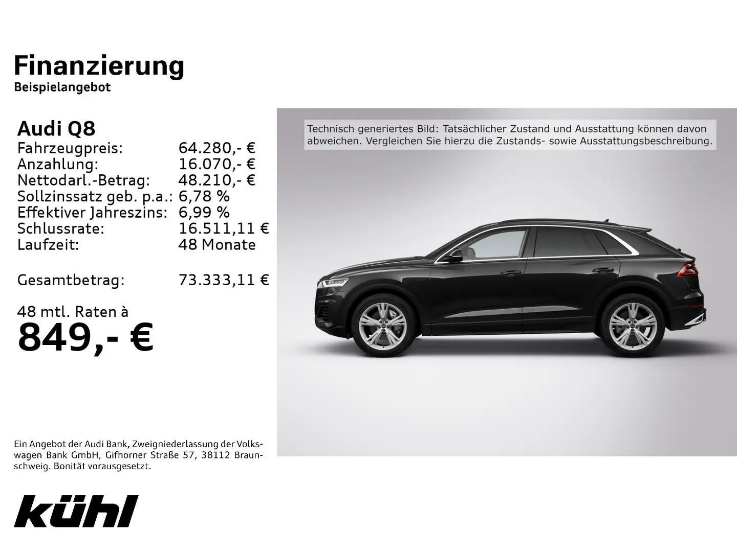 Audi Q8 50 TDI Q Tip. LED/Luft/ACC/HuD/Kamera/Navi/AH Schwarz - 2