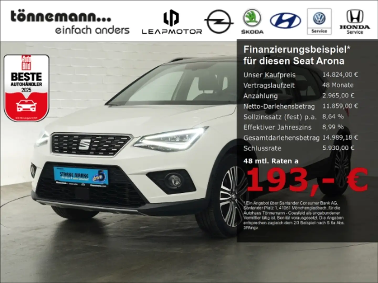 SEAT Arona 1.0 TSI XCELLENCE+CARPLAY+SITZHEIZUNG+RÜCKFAHRKAER Weiß - 1