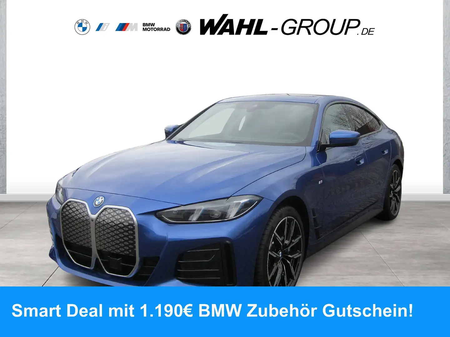 BMW i4 eDrive40 Gran Coupé M Sport AHK HeadUp Glasdach Co Blau - 1