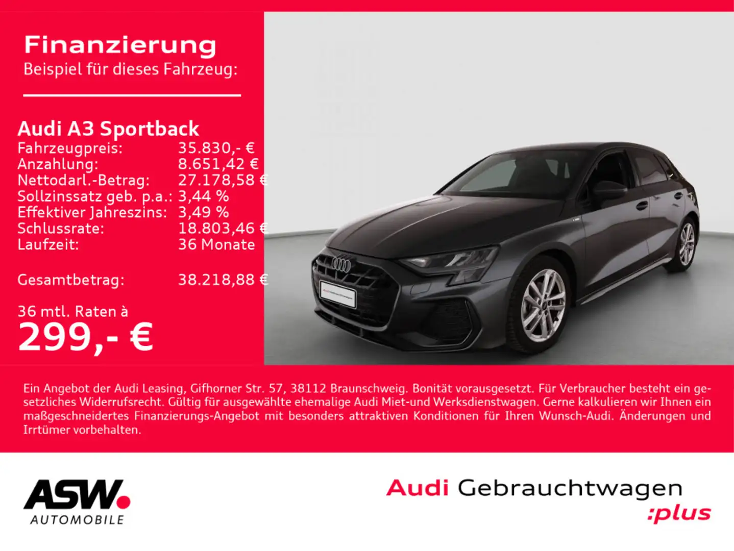 Audi A3 S line 35TDI Stron NAVI LED ACC RFK Gris - 1
