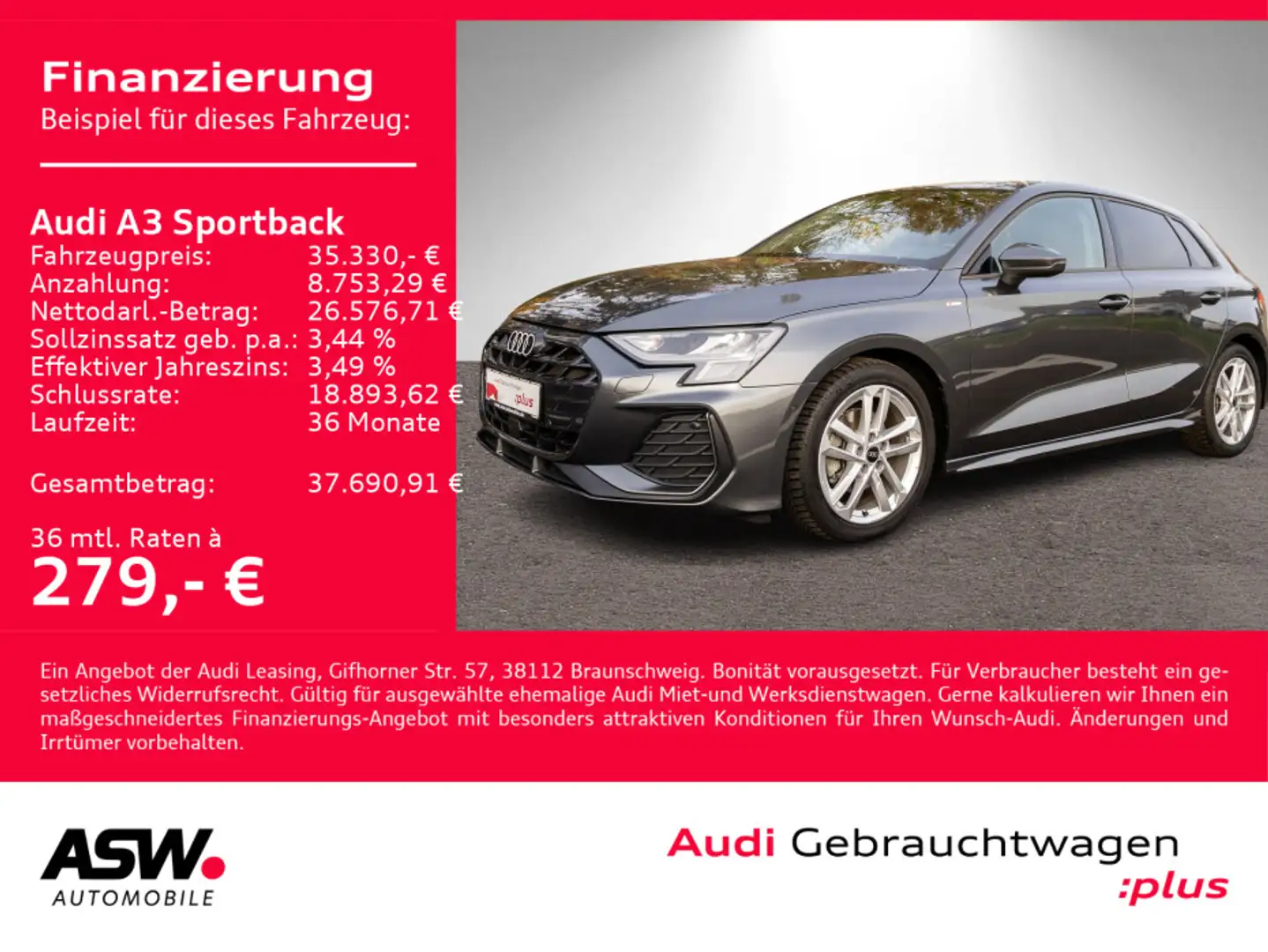 Audi A3 S line 35TDI Stron NAVI LED ACC RFK Grau - 1