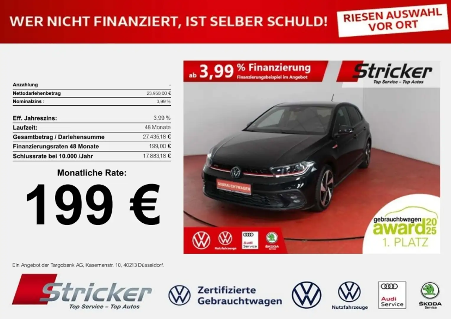 Volkswagen Polo GTI 2.0TSI DSG 199,-ohne Anzahlung ACC App-Connec Schwarz - 1