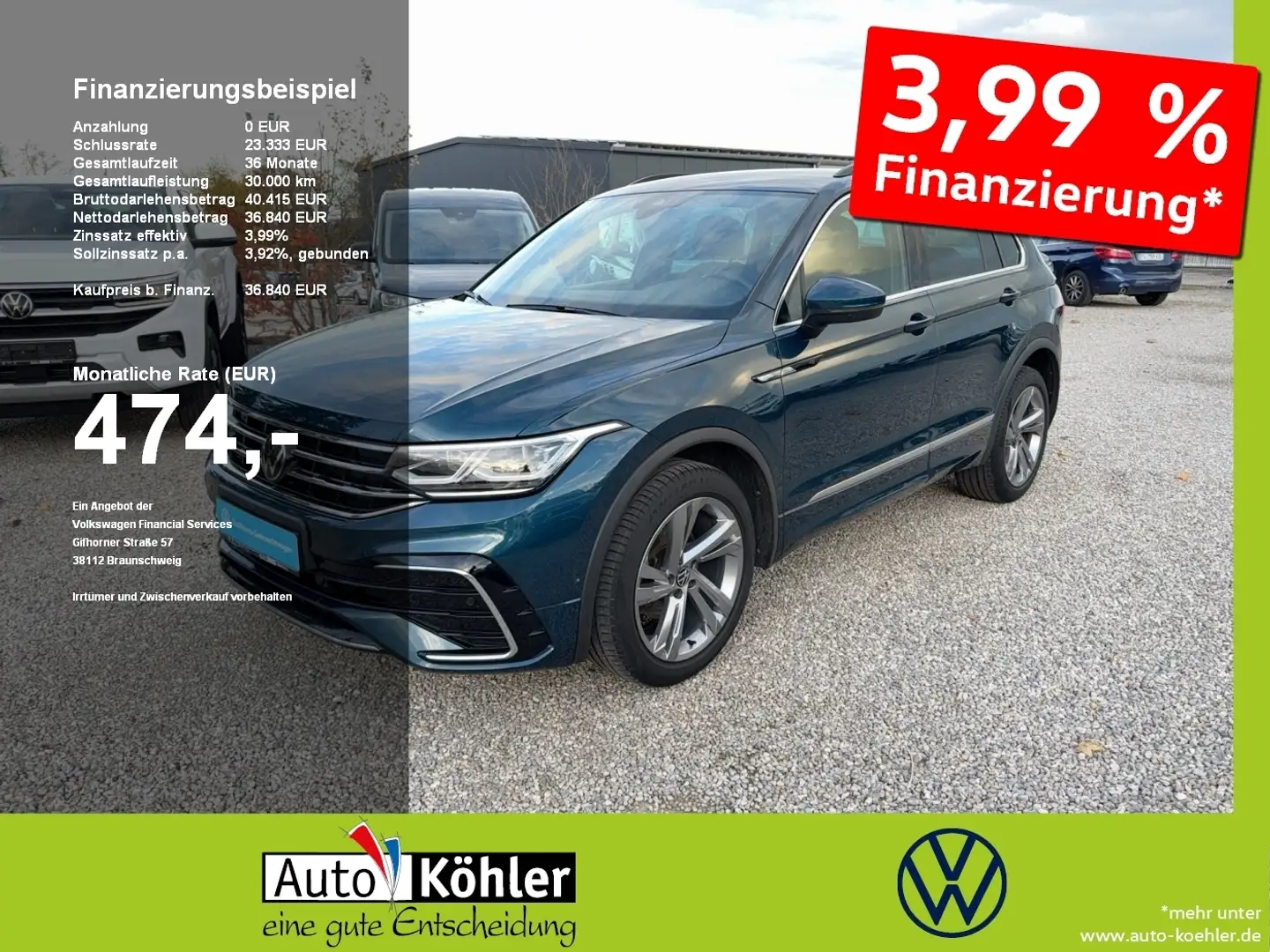Volkswagen Tiguan R-Line TDi DSG 4M Black+CarPlay+Matrix Blau - 1