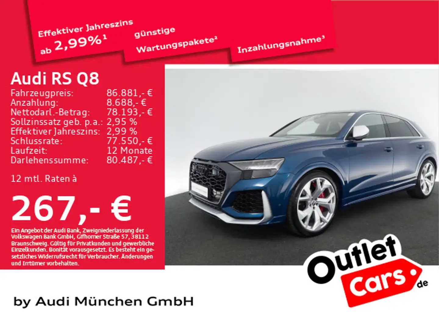 Audi RS Q8 TFSI qu. Dynamik+/Keramik/Pano/AHK/B&Oadv Bleu - 1