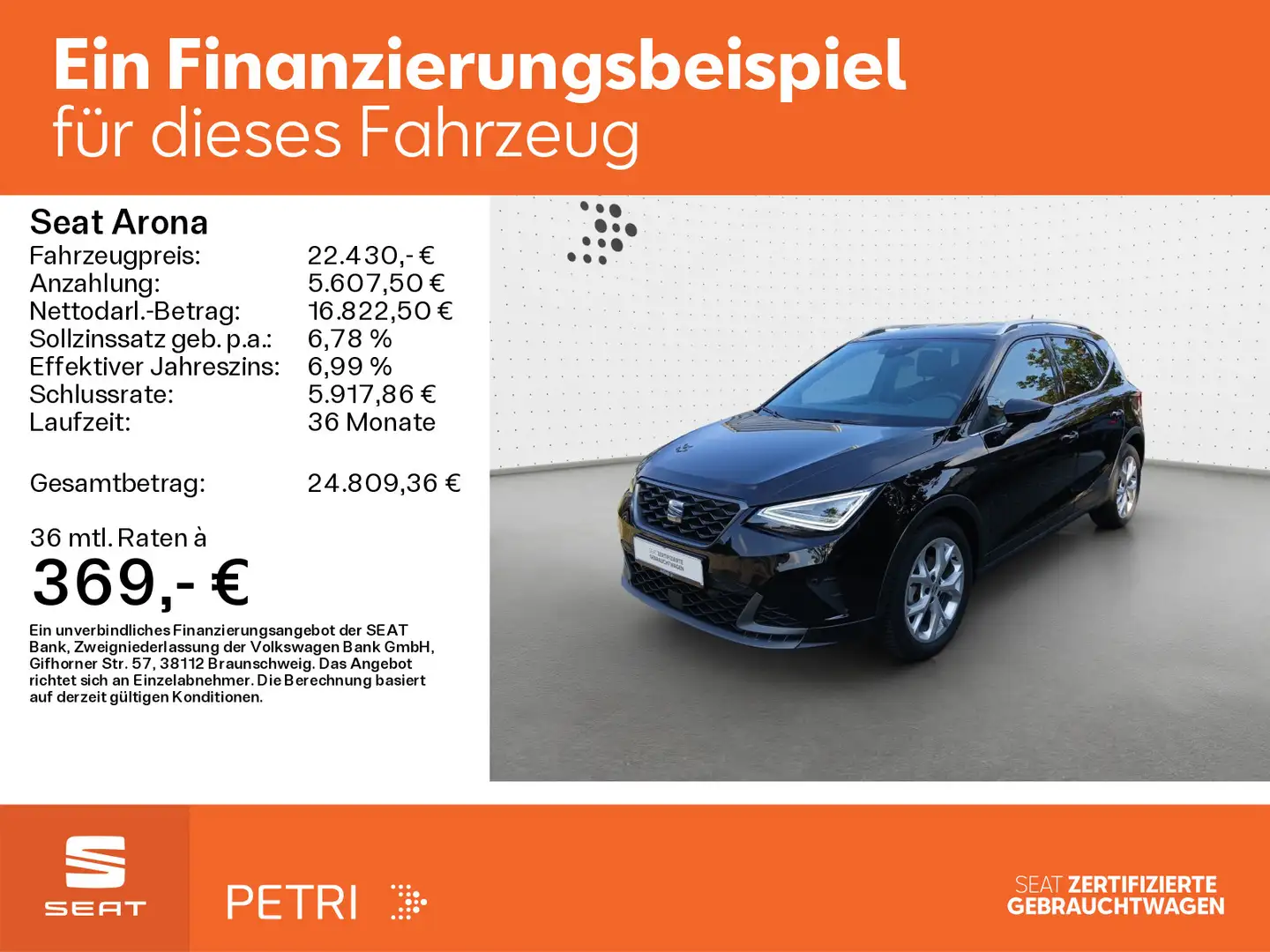 SEAT Arona 1.0 TSI DSG FR-Line*NAVI*KAM*2025*Voll-LED Schwarz - 2