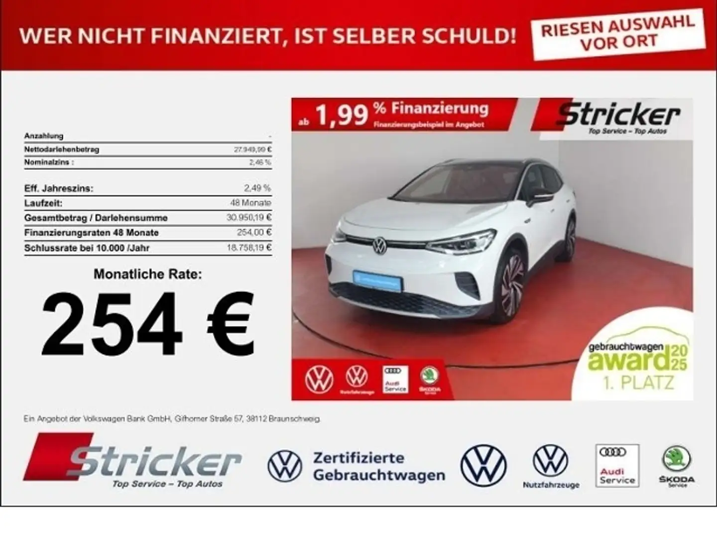 Volkswagen ID.4 1st Max 150/77 254,-ohne Anzahlung Pano AHK HUD Weiß - 1