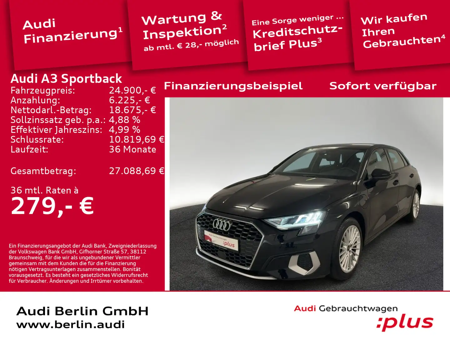 Audi A3 advanced 40 TFSI e S tr. PDC LED NA Schwarz - 1