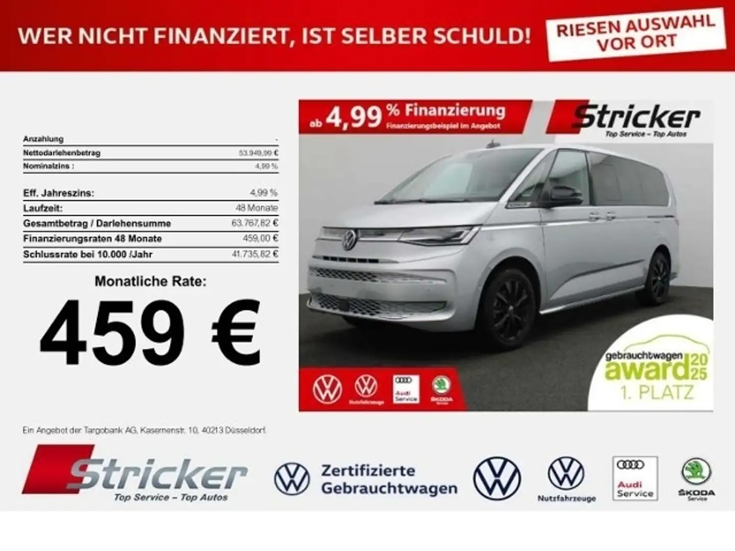 Volkswagen T7 Multivan Style lang 2.0 TDI 459,-ohne Anzahlung VIs-a-Vis Silber - 1